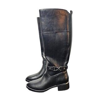 New Calvin Klein Daphny High Knee Boots Black Patent Size Woman's 5.5 M